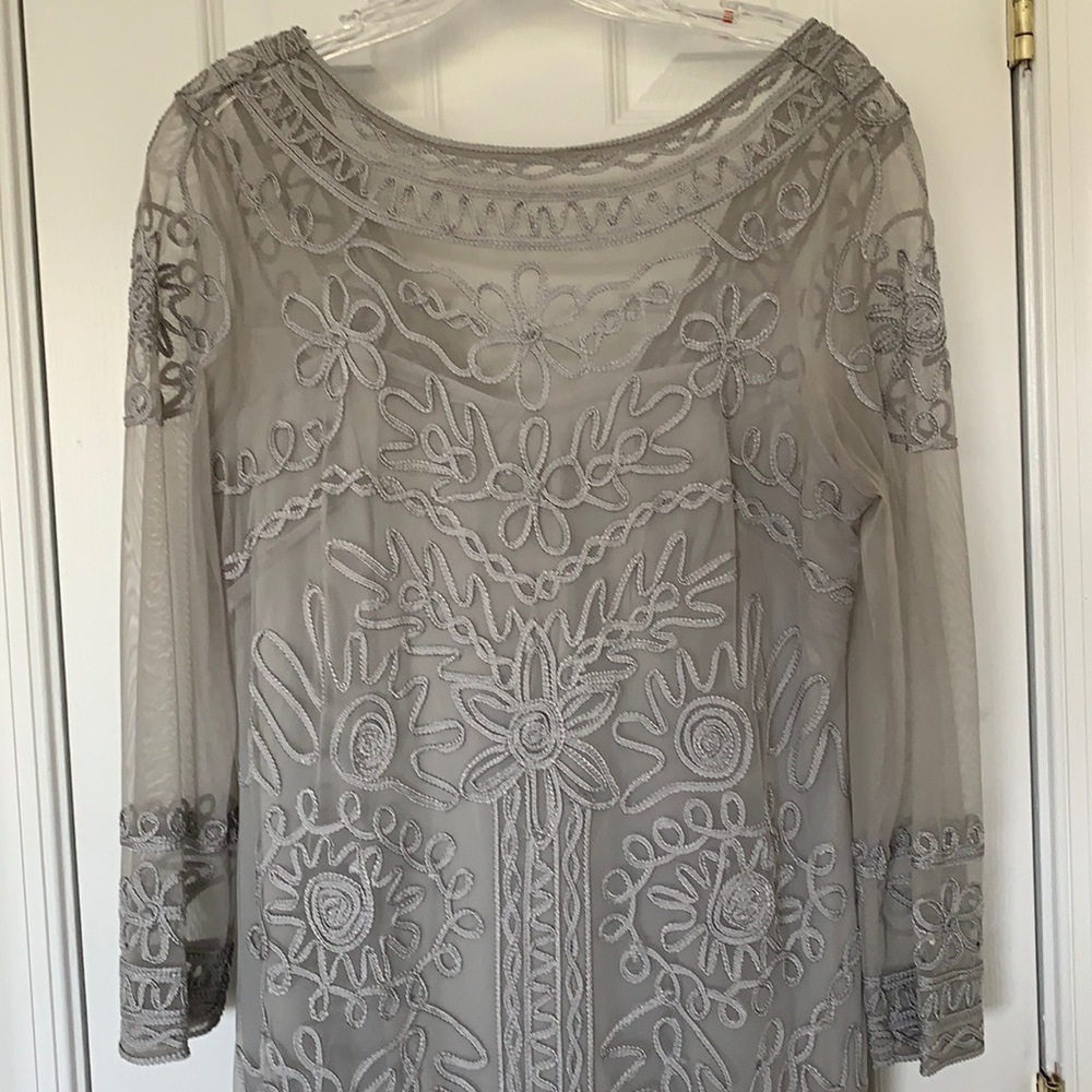 JS Collection Grey embroidered 3/4 length sleeve dress, worn once, size 12.
